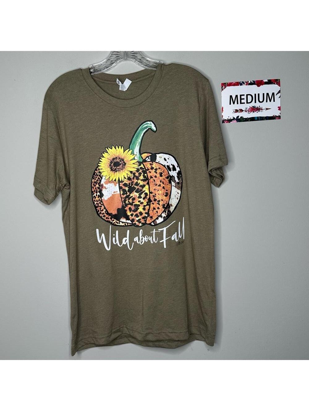 Olive Pumpkin Medium Fall tee shirt cowhide sunflower